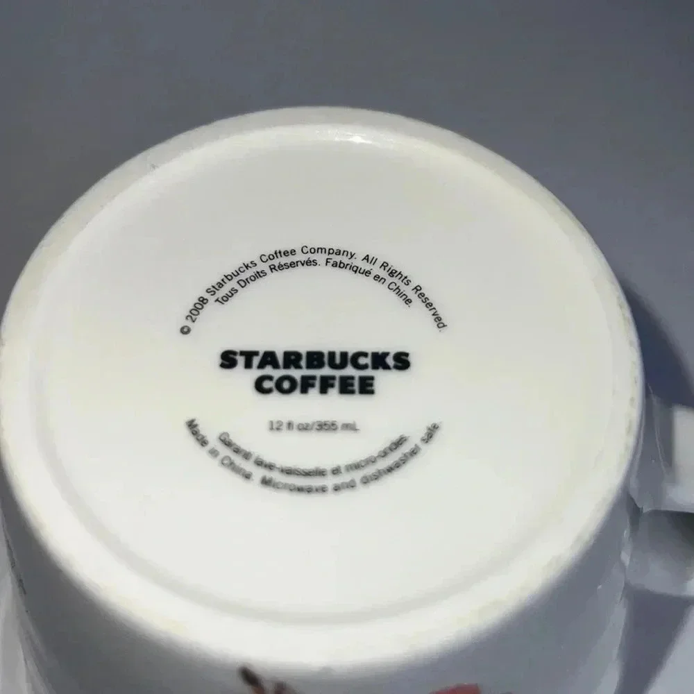 Starbucks c.2008 Mug, 12 fl oz / 355 ml, Red & White Blossoms